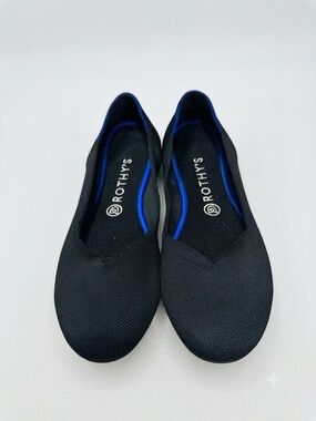 Rothy’s The Flat Black Knit Ballet Flats Blue Trim Washable Women’s 9.5
